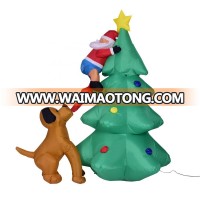 6ft Giant Size Inflatable Christmas Tree with Santa Chased by Dog for Yard, Garden Decoration