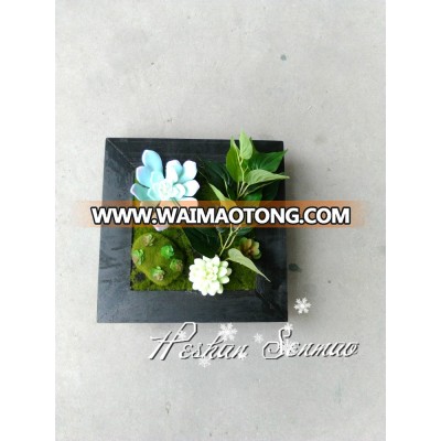 beautiful photo frames China manufacture artifiial succulent with wooden frame for wall art vertical green wall